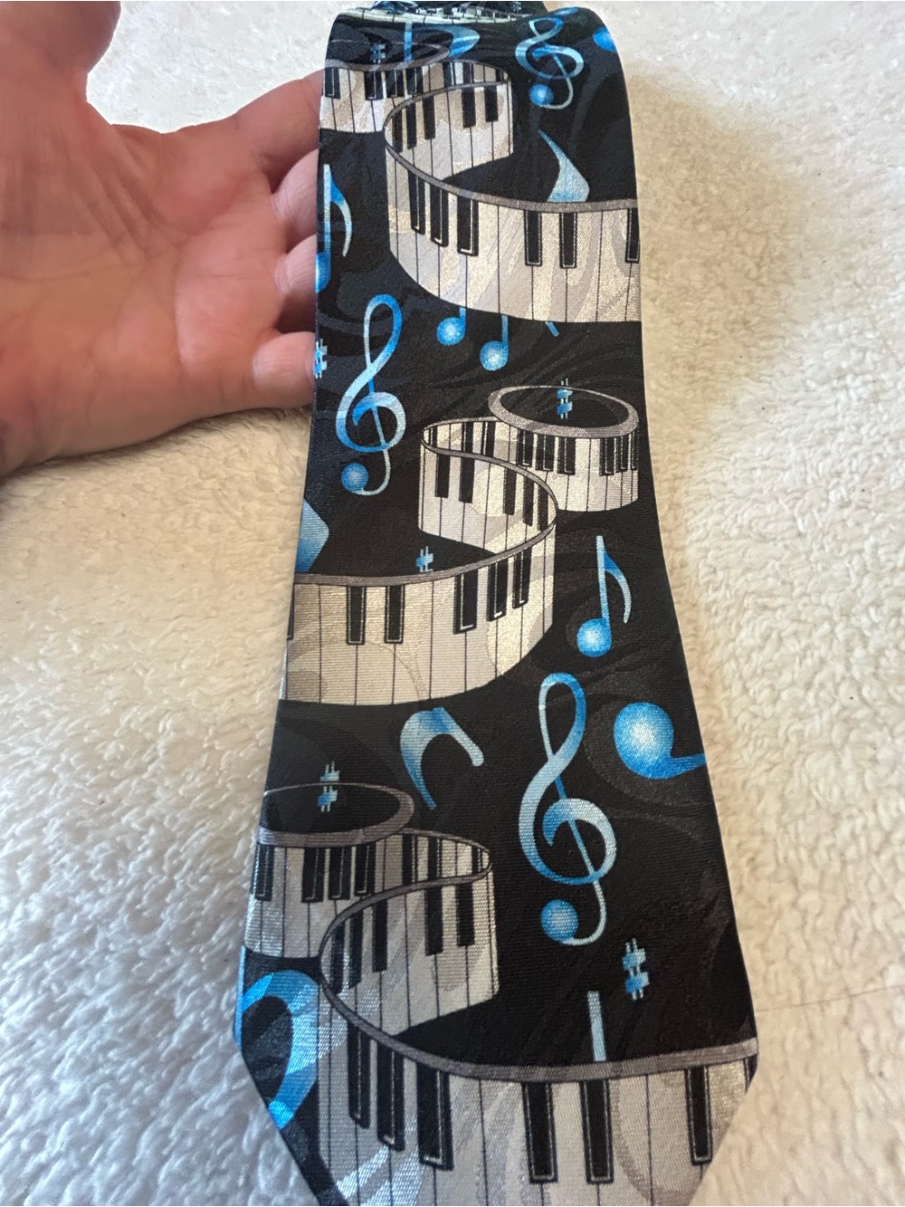 🎁3 for $30 - Blue Music Note & Piano Keyboard Design Necktie